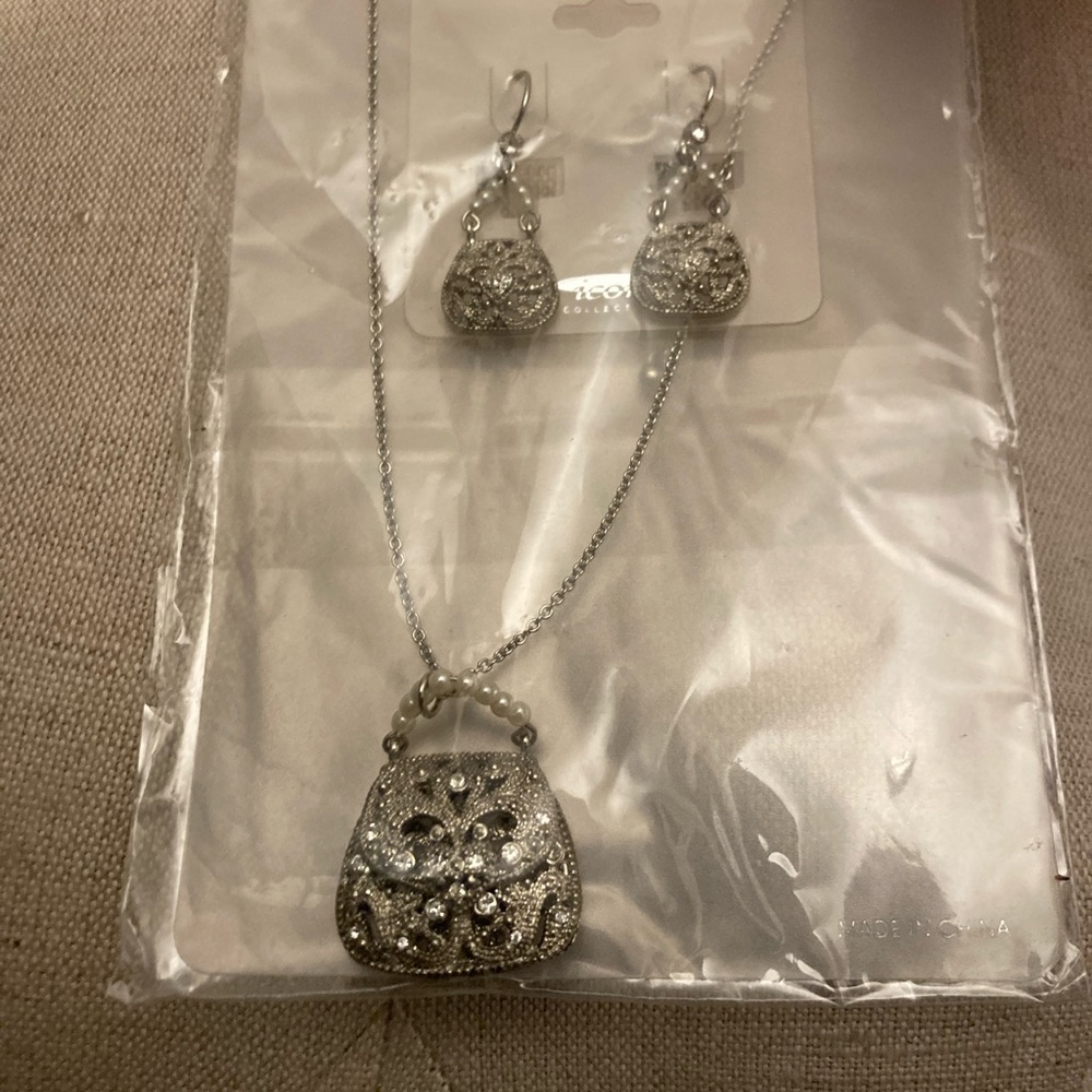 Blinged out purse necklace and matching earrings